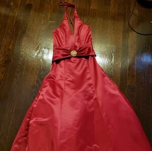 Long red satiny gown prom dress- size 5/6